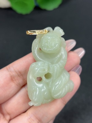 H46520814 和田玉镶嵌挂件 童子 货品总重约33g 非金