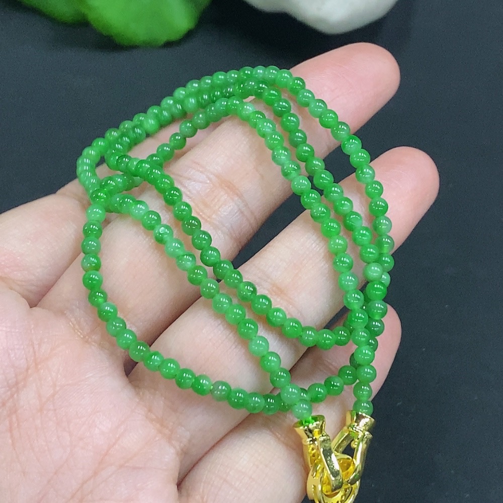 F24831719 Jadeite Bead Necklace Approx. 3mm Non-Gold Total Weight Approx. 10.6g