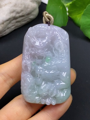 F46564885 翡翠挂件 龙争虎斗 含绳货品总重约54.1g