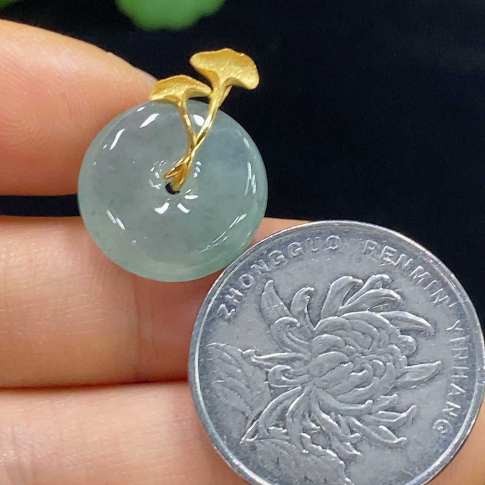 F35136216 Jadeite Pendant Peace Knot 18k Gold Inlaid Total Weight Approx. 2.64g