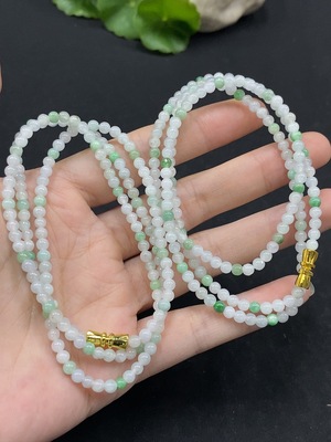 F35165496 Jadeite Beaded Necklace Approx. 3.7mm Non-Gold-Inlaid Total Weight Approx. 26.45g