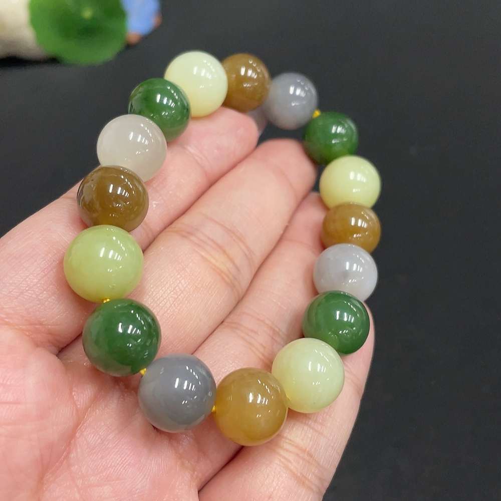 H33863438 Hetian Jade Bracelet, Approx. 12.1mm Beads, Total Weight Approx. 42.3g