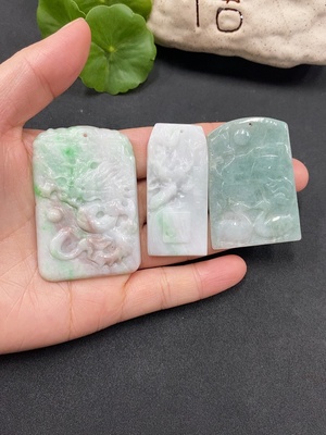 F13489376 Jadeite Dragon Pendant + Mandarin Duck Pendant