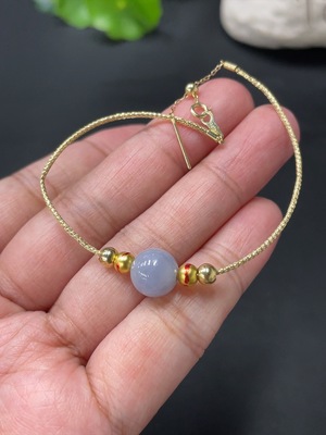 F24753062 Jadeite Bead Inlaid Bracelet, Approx. 9mm, Red Marked Area Contains Approx. 98% Au, Rest 18k Gold, Approx. 2.24g