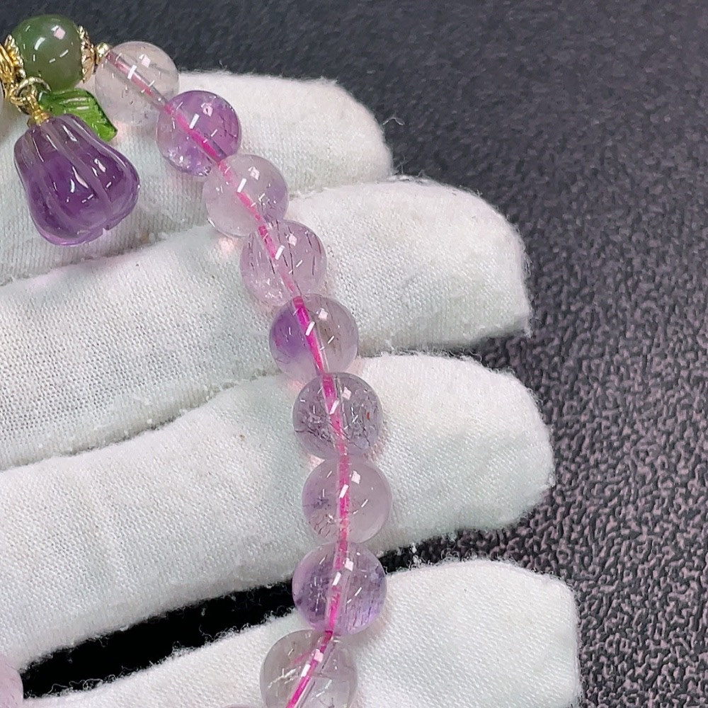 C34949485 Crystal Bracelet with Hetian Jade, Non-Natural Gemstones, Non-Gold, Total Weight Approx. 21.35g, Size Approx. 8.6mm