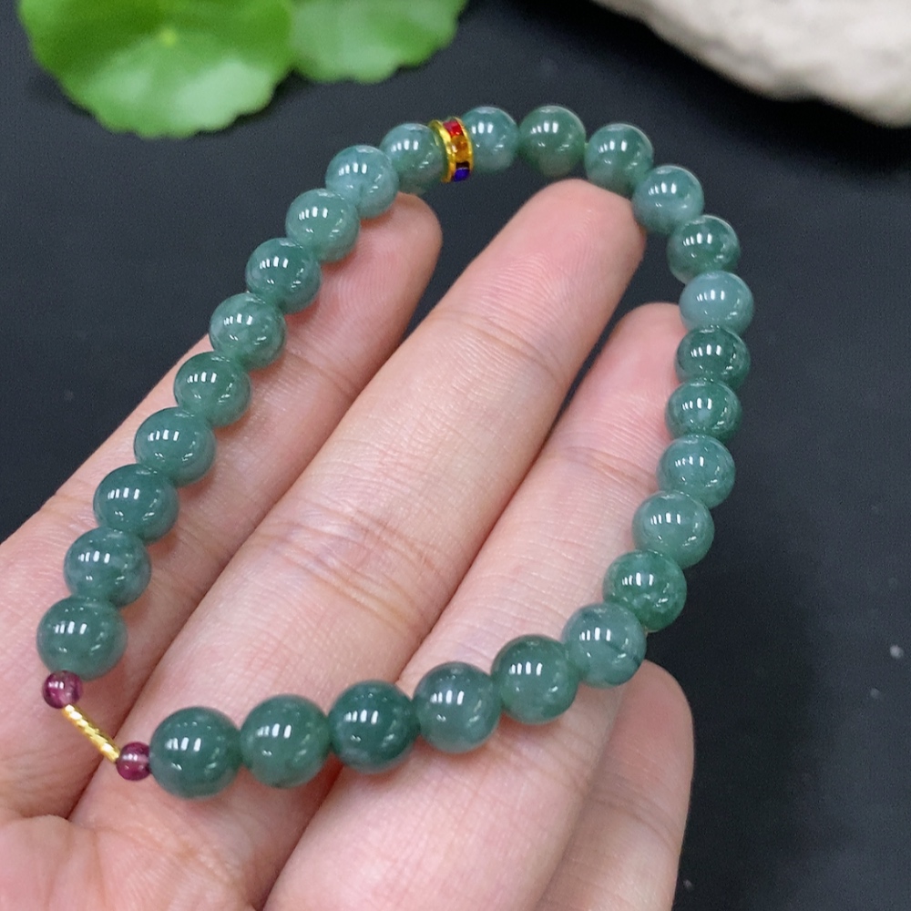 F27123254 Jadeite Bracelet Total Weight Approx.13.04g Oblong Beads 18k Rest Non-Gold Size Approx.6.7mm