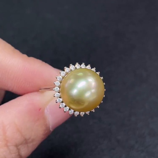 C34950043 Seawater Pearl Ring, Color Origin Undetermined, Non-Gold, Adjustable, Total Weight Approximately 4.76g, Size Around 12.1mm