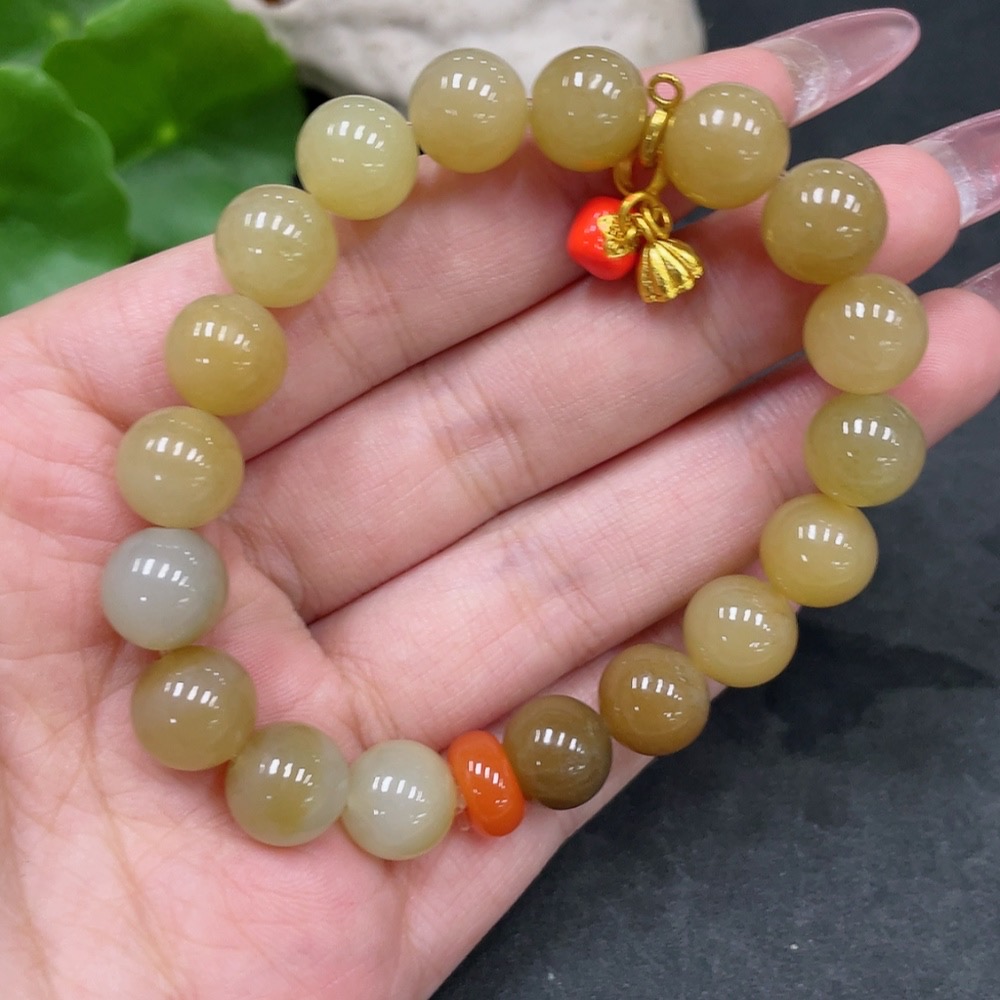 H33924967 Hetian Jade Bracelet, Beads Not Hetian Jade, Approx. 9.8mm, Total Weight Approx. 30.3g, Non-Gold