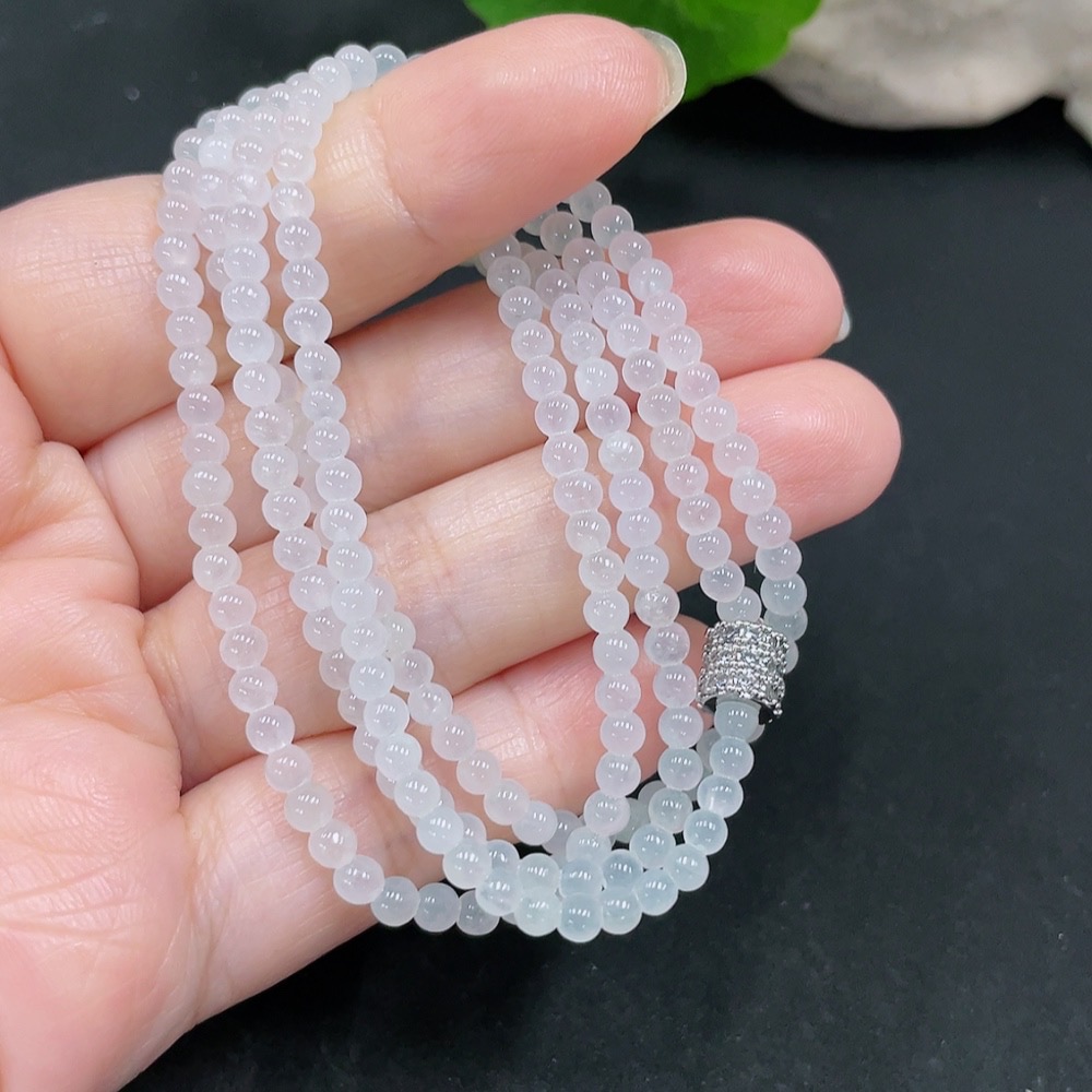 F30453565 Jadeite Bead Necklace approx. 3.5mm total weight approx. 13.77g non-gold inlaid