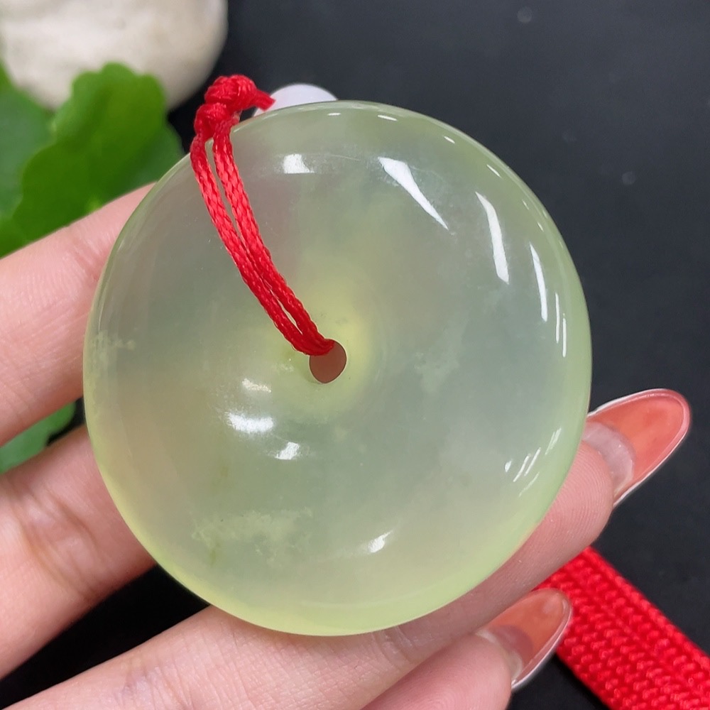 H34053664 Xiuyu (Serpentine Jade) Handheld Piece - Peace Buckle with Beads (Not Hetian Jade), Total Weight Approx. 54g (Including Cord)