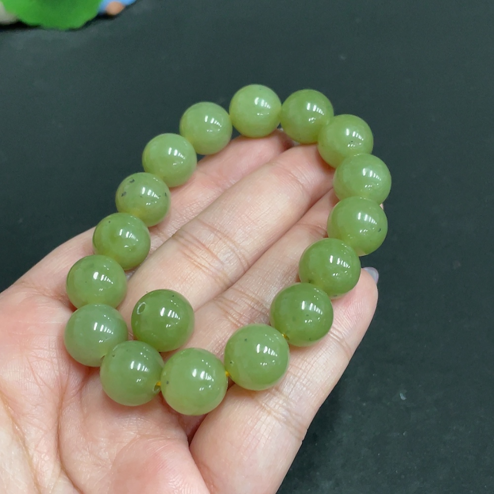 H33847558 Hetian Jade Bracelet, approx. 11.8mm beads, total weight approx. 45.8g