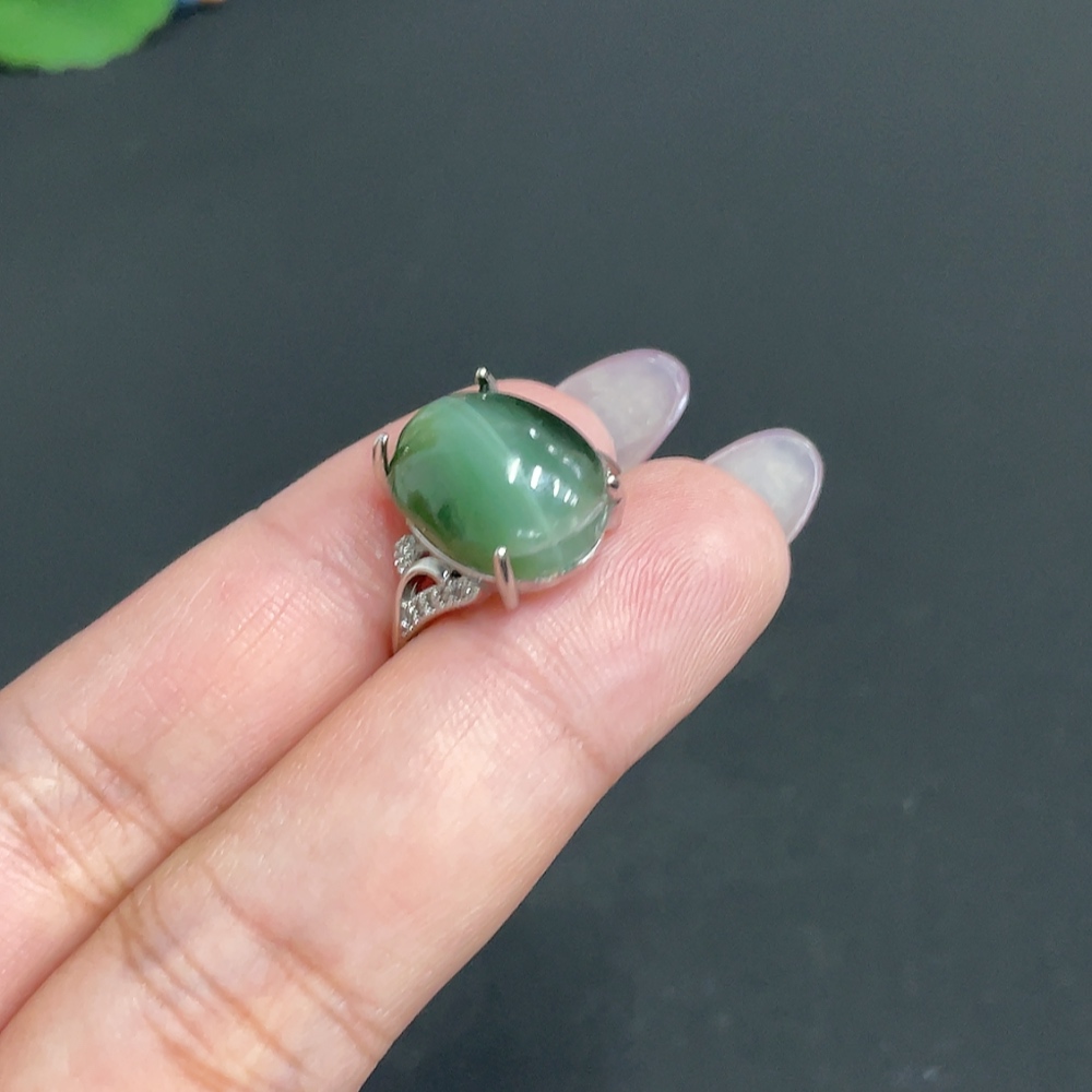 H33900636 Hetian Jade Inlaid Adjustable Ring