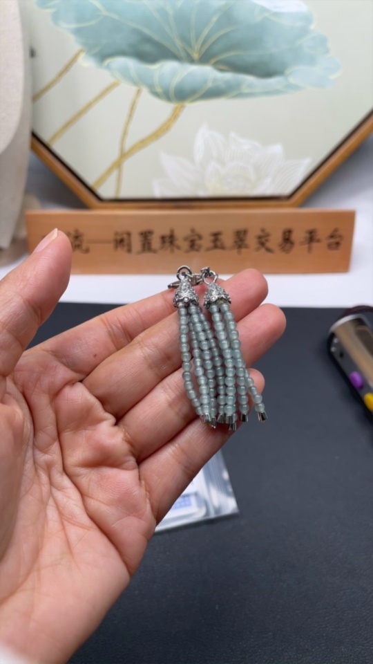 F34074825 Jadeite inlaid earrings non-gold total product weight about 7.79g