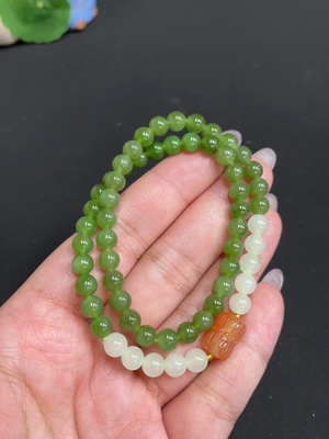 H33901538 Hetian Jade Bead Necklace Approx. 5.7mm Total Weight Approx. 20.7g with Southern Red Agate