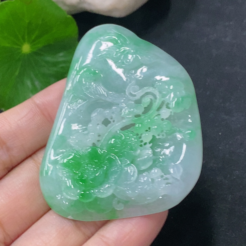 F33912389 Jadeite Pendant Birds Singing and Flowers Fragrant