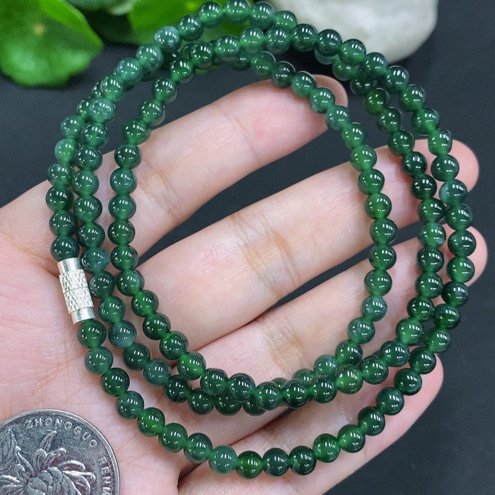 F34023369 Jadeite Bead Necklace Non-Gold Setting Total Weight Approx. 25.7g Size About 4.8mm