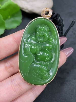 H33840403 Hetian Jade Inlaid Pendant, Buddha, Total Weight (with rope) approx. 30.2g, Large 1pc Non-Diamond, 18k