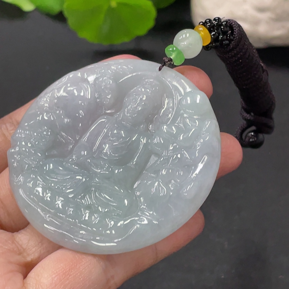 F33945567 Jadeite Great Sun Tathagata Pendant Total weight about 39.77g With non-A grade beads