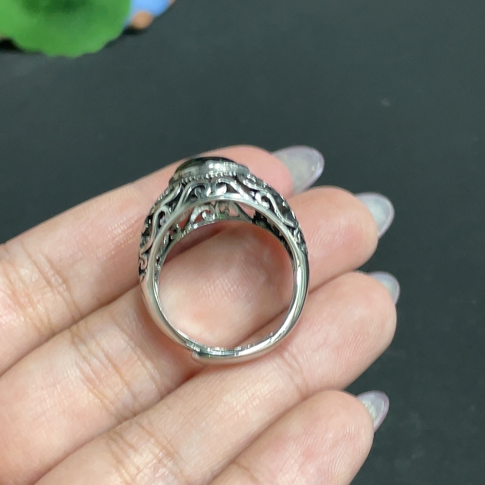 H33848259 Hetian Jade Inlaid Adjustable Ring