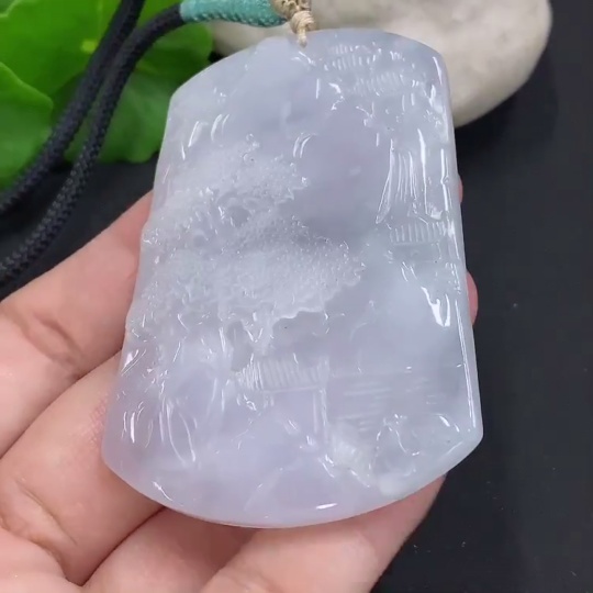 F35105904 Jadeite Landscape Pendant Hanging Ornament Total Weight Approx. 47.5g (Including Rope Weight)