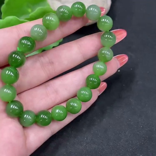 H35083848 Hetian Jade Jasper Bracelet, approx. 9.5mm beads, total weight about 26.3g