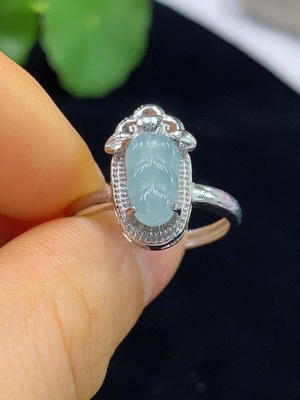 F34074854 Jadeite Leaf Inlaid Ring Non-Gold Adjustable Total Weight Approx. 3.5g