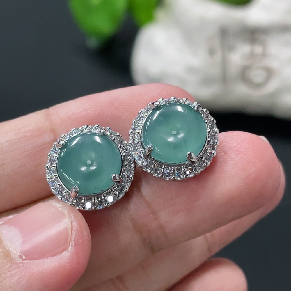 F35108234 Jadeite safety buckle inlaid earrings pair, non-gold inlaid