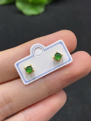 F34964903 Jadeite Cabochon Stud Earrings Non-Gold Setting Total Weight Approx. 0.63g