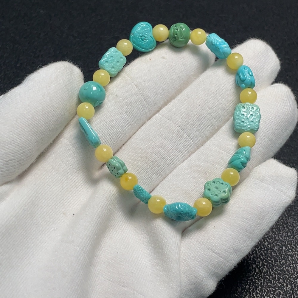 C29402660 Turquoise Bracelet, Approx. 7.8mm, Total Weight Approx. 7.93g, with Amber