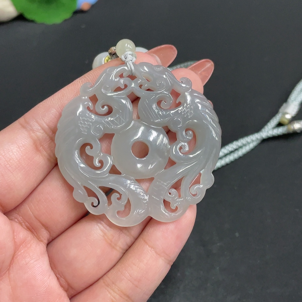 H34005660 Hetian Jade Pendant, Antique-style Piece, Total Weight Approx. [with cord] 27.9g, Beads Not Hetian Jade