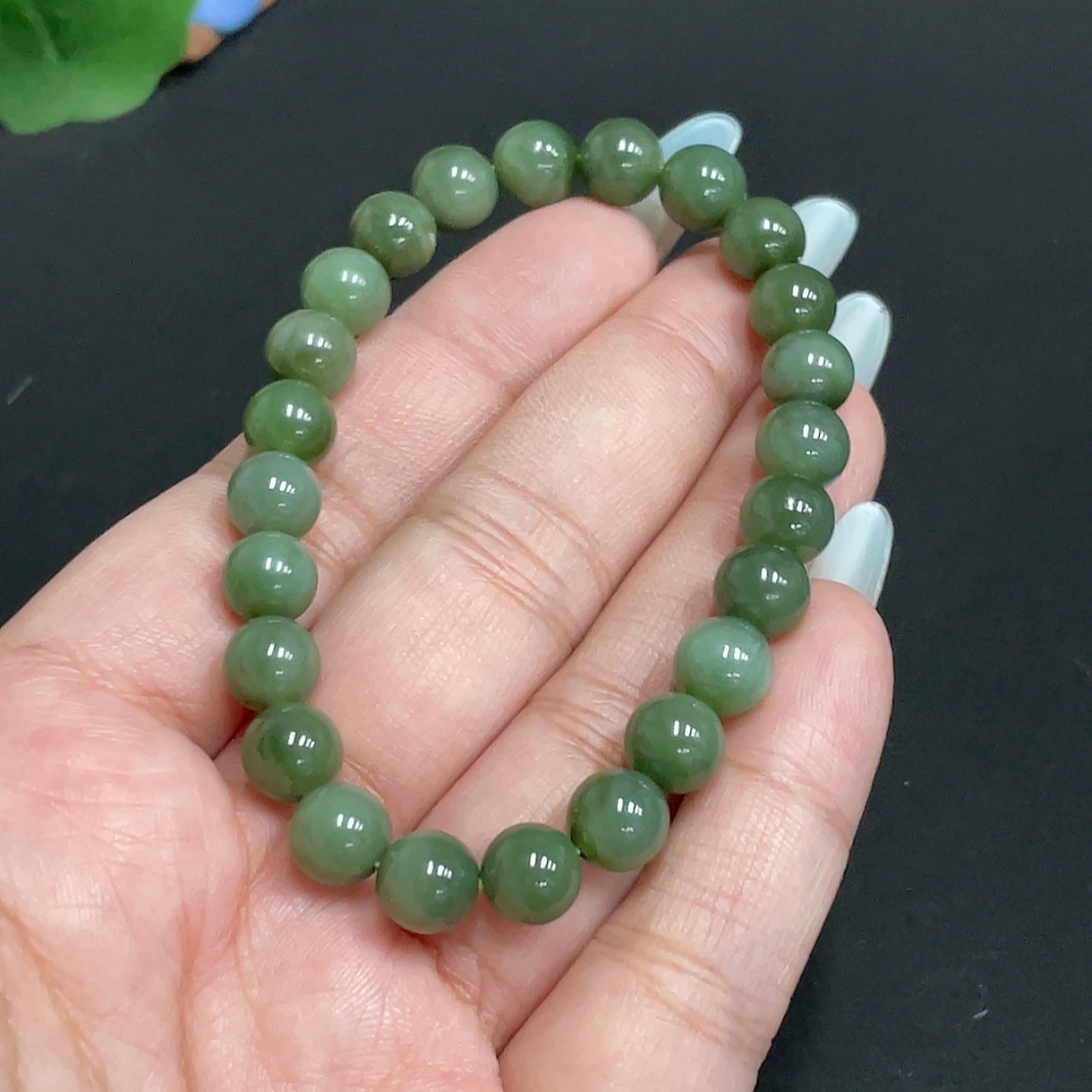 H31658639 Hetian Jade Bracelet, Approx. 7.5 mm Beads, Total Weight Approx. 18g
