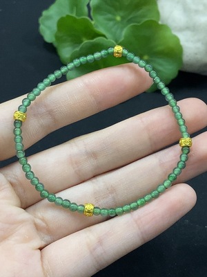 F34996628 Jadeite Bracelet Approx. 3mm Beads Non-Gold-Inlaid Total Weight Approx. 3.43g
