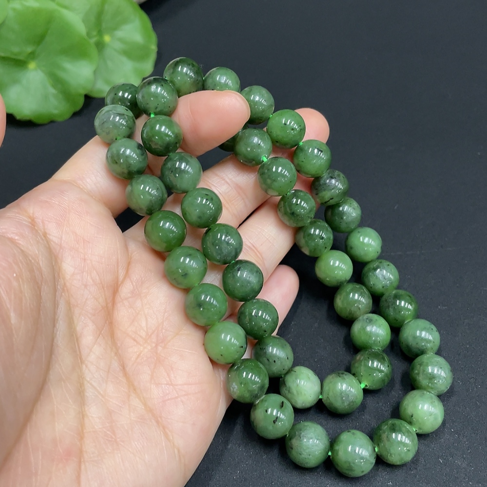 H34052739 Hetian Jade Jasper Bead Necklace, Approx. 9.8mm, Total Weight Approx. 69.8g