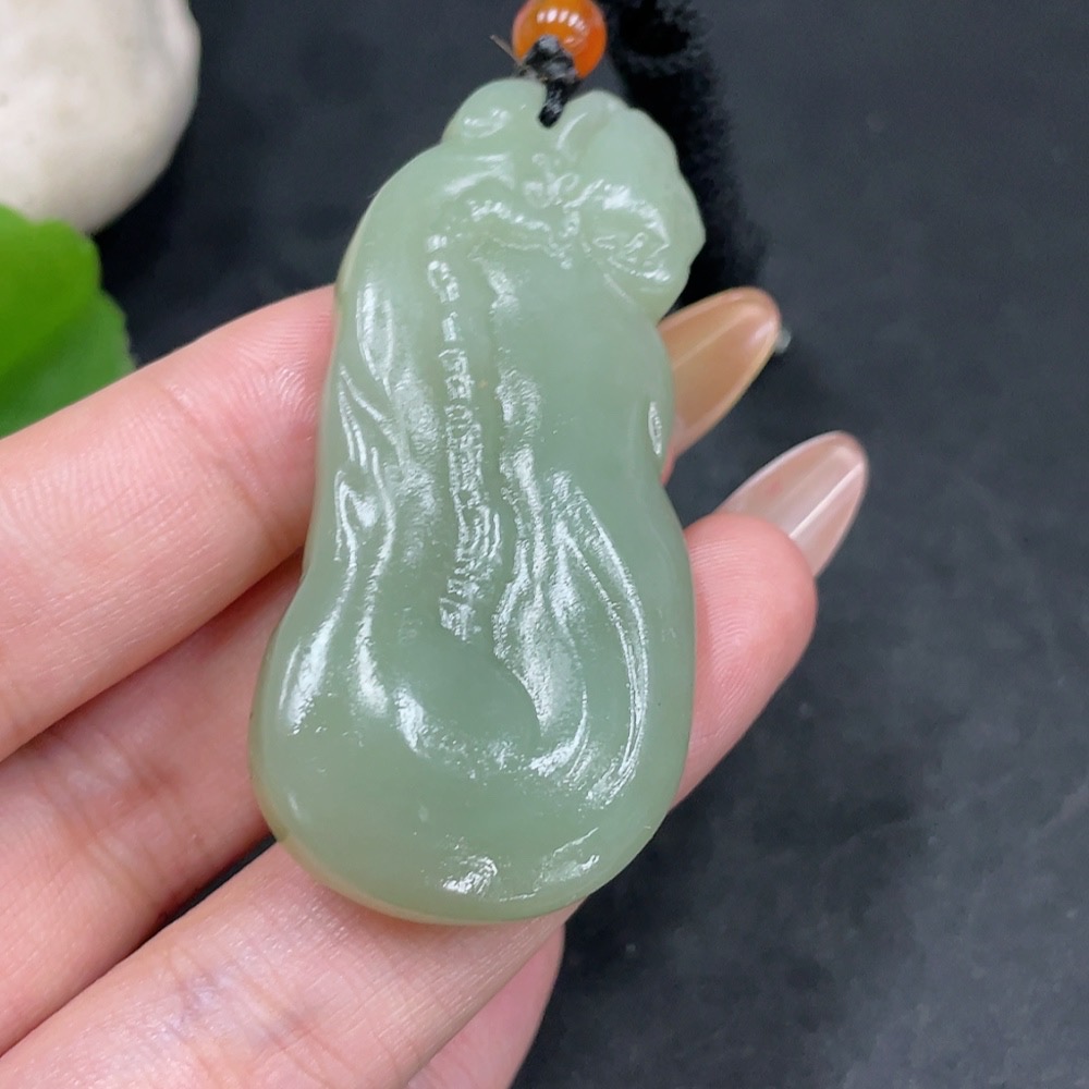 H32725585 Hetian Jade Pendant Lotus with Non-Hetian Jade Beads Total Weight Approx. 24.8g (Including Cord)