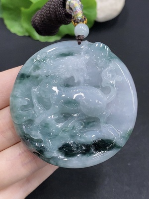 F31688345 Jadeite Kylin Pendant Total Weight Approx. 61.5g (Including Rope Weight)