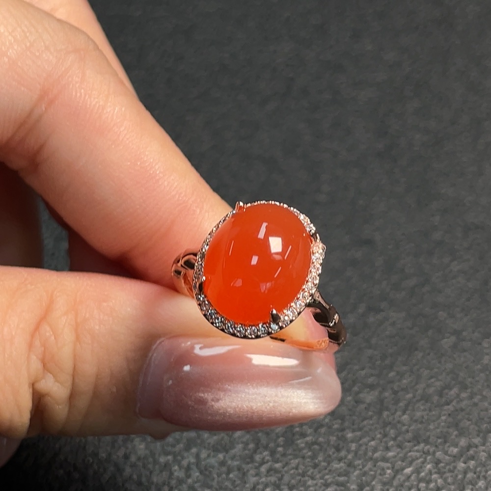 C30536316 Red Agate Inlaid Ring (Non-Gold Setting, Adjustable, Total Weight Approx. 3.83g)