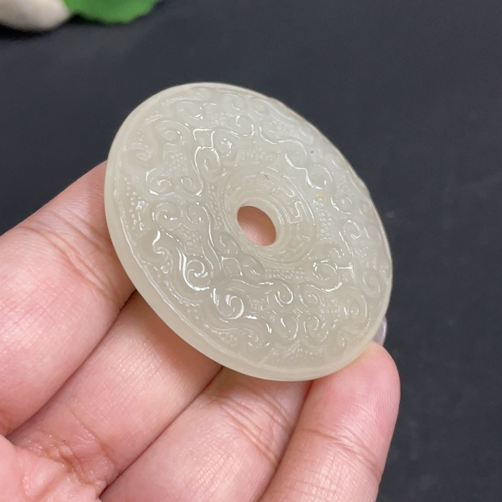 H34957152 Hetian Jade Pendant Antique Button Total Weight Approx. 37.3g
