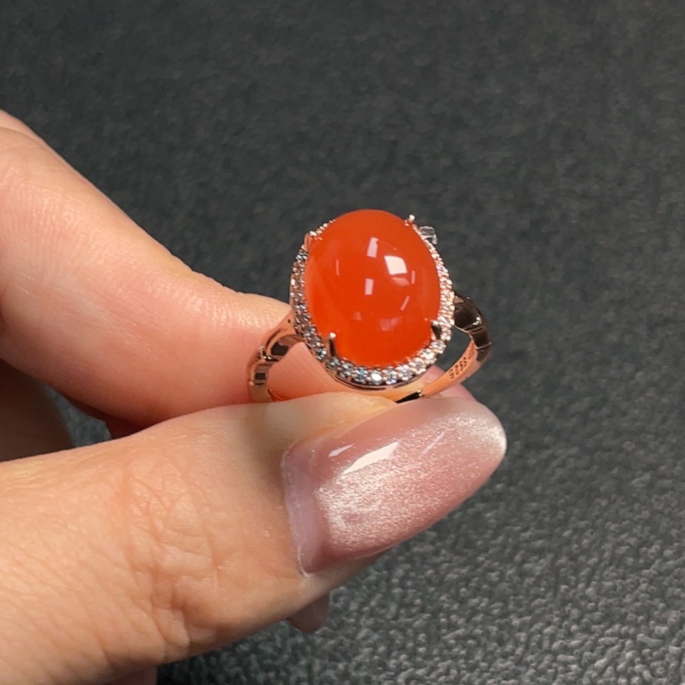 C30536316 Red Agate Inlaid Ring (Non-Gold Setting, Adjustable, Total Weight Approx. 3.83g)