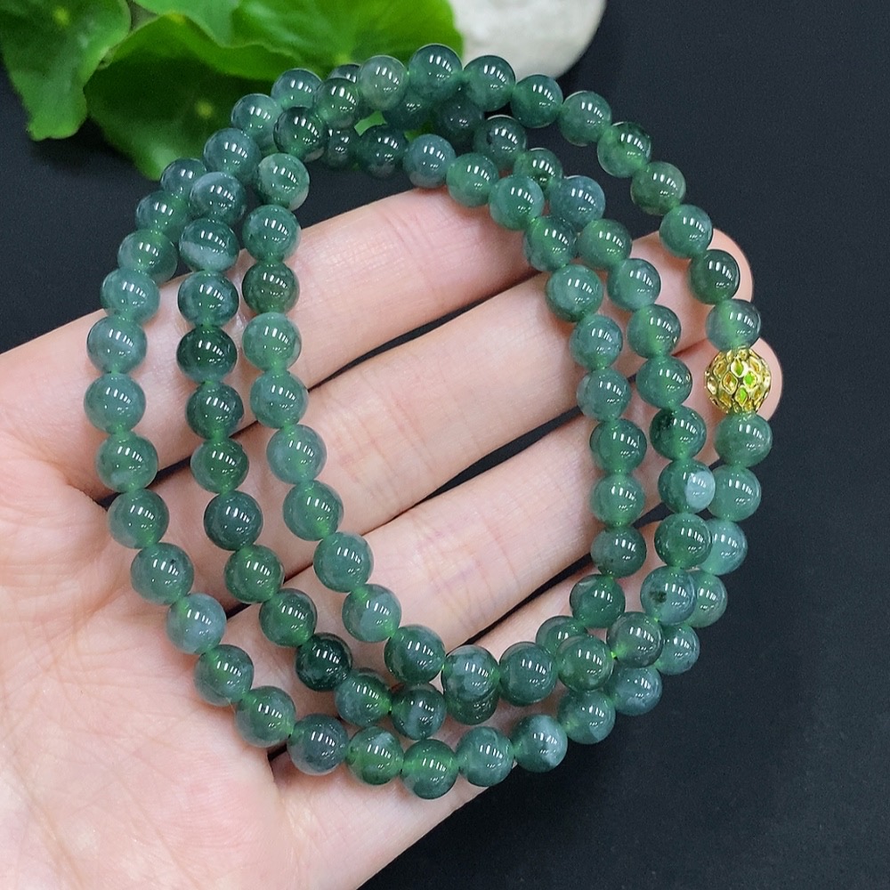 F35125405 Jadeite Bead Necklace Non-Gold Inlaid Total Weight Approx. 41.3g Size Approx. 6.2mm