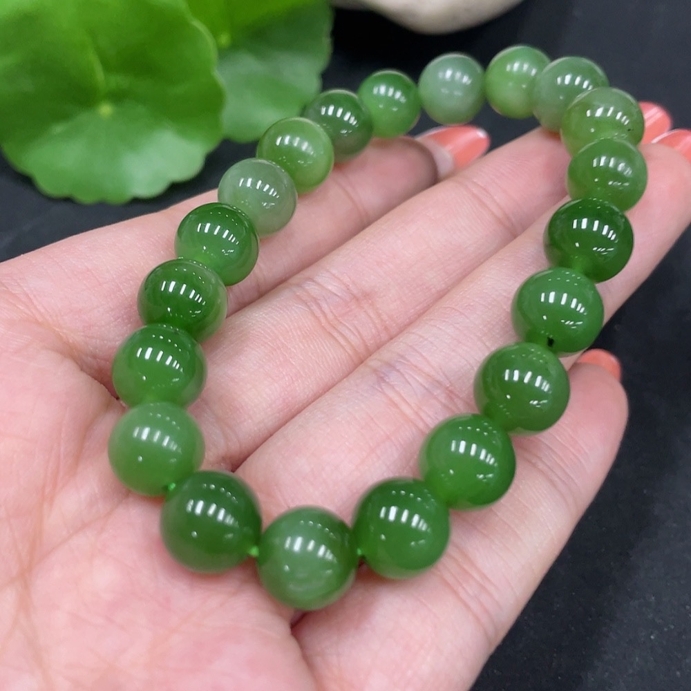 H35083848 Hetian Jade Jasper Bracelet, approx. 9.5mm beads, total weight about 26.3g