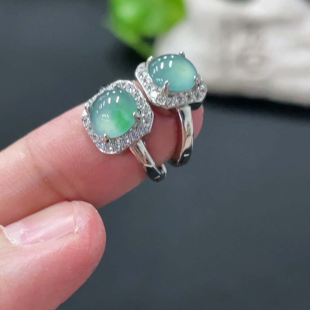 F34077062 Jadeite Inlaid Earrings Non-Gold Total Weight Approx. 3.78g