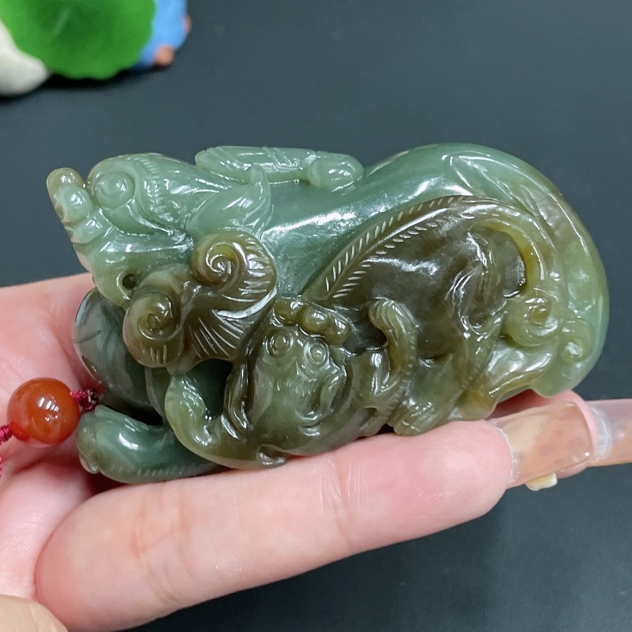 H21432075 Hetian Jade Pendant Pi Xiu with Non-Hetian Jade Accent Stone Total Weight Approx. (Including Rope) 158.2g