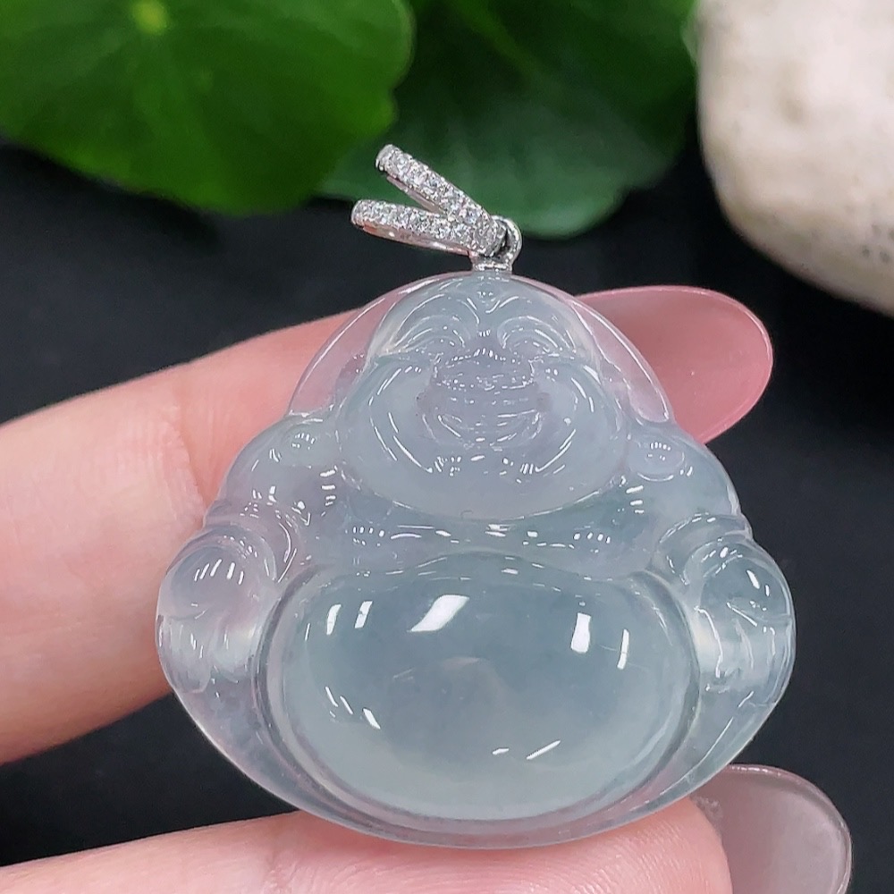 F34982871 Jadeite Buddha Pendant 18K Gold Total Weight Approx. 8.2g (With Diamond Accents)