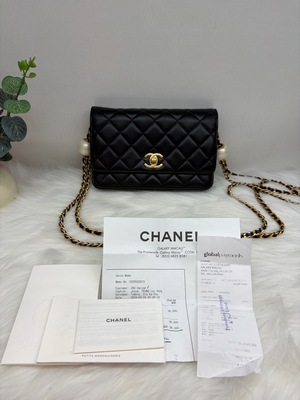 S43097076 香奈儿CHANEL 珍珠链条包 24s 芯片款  汤圆包 WOC 汤圆 链条 24年大全套 小票 盒子 95新 12.3*19.2*3.5cm