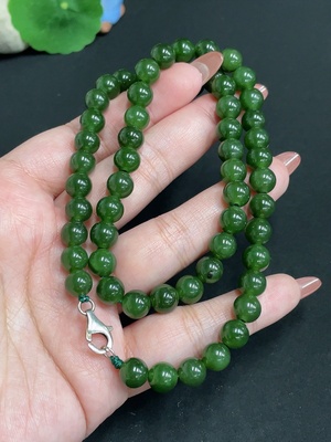 H35100280 Hetian Jade Jasper Bead Necklace, Approx. 8mm, Non-Gold Inlaid, Total Weight Approx. 45.9g