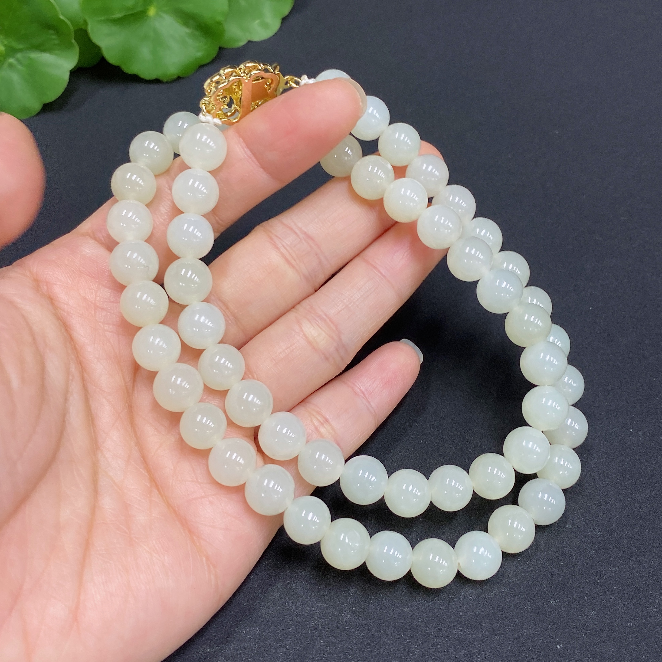 H32795424 Hetian Jade Bead Necklace, Approx. 8.3mm, Non-Gold-Inlaid, Total Weight Approx. 53.4g