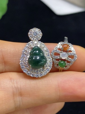 F34071846 Jadeite gourd inlaid pendant / cabochon inlaid ring non-metal adjustable