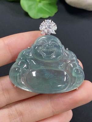 F42968673 翡翠佛公镶嵌吊坠 非金镶 货品总重约14.9g