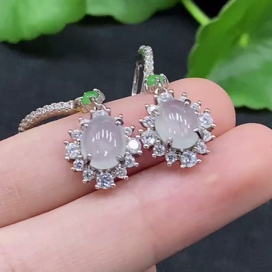 F33832781 Jadeite Cabochon Earrings (Non-Gold Setting, Total Weight Approx. 4.65g)