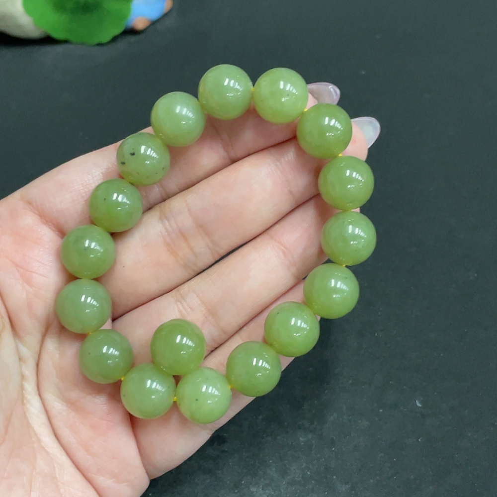 H33847558 Hetian Jade Bracelet, approx. 11.8mm beads, total weight approx. 45.8g